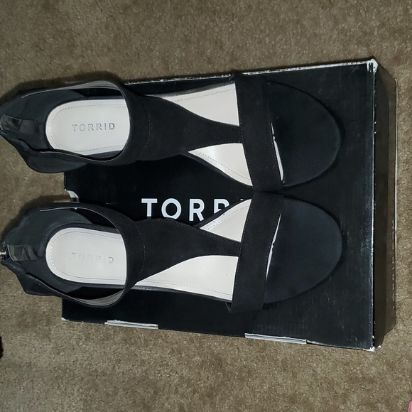 torrid Shoes - Black T-Strap Mini Wedge Sandal